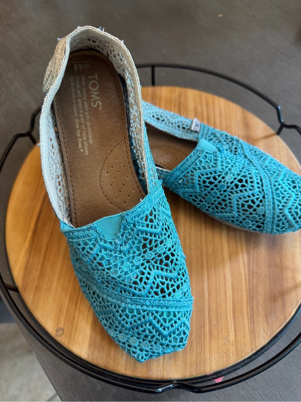 Toms Teal Crochet Slip-On Flats
